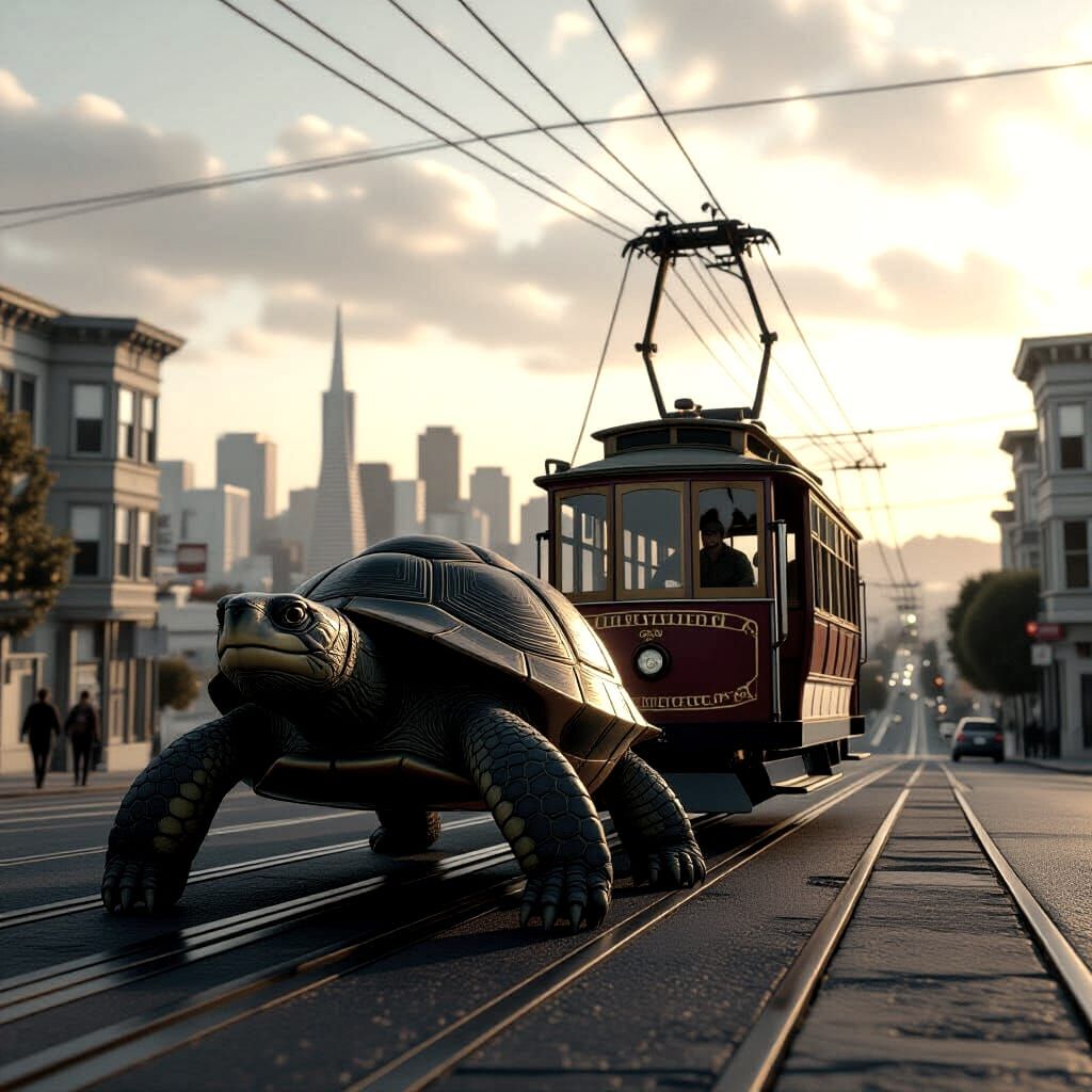 Giant Turtle Pulls Cable Car in Epic Post-Apocalyptic San Fr...