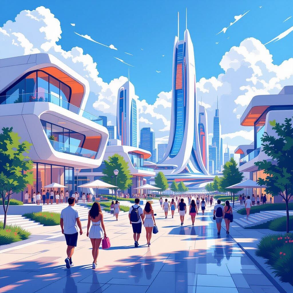Novosibirsk Summer Street Scene with Futuristic Architecture