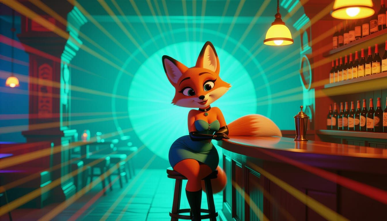 Voluptuous Fox Girl in Tavern: 3D Digital Art
