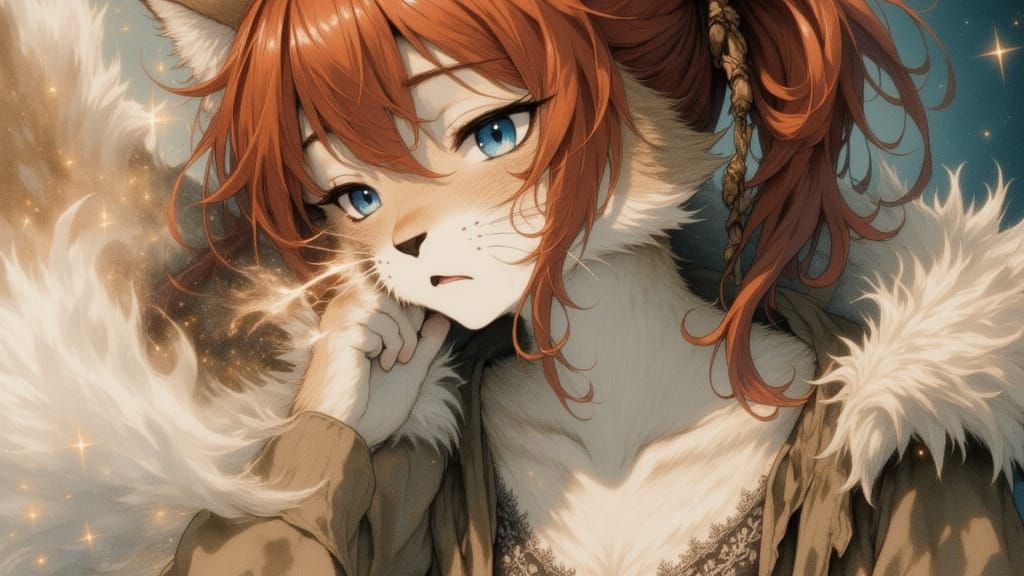 Dreamlike Anime Cat Girl in Hyperrealistic Fantasy Style