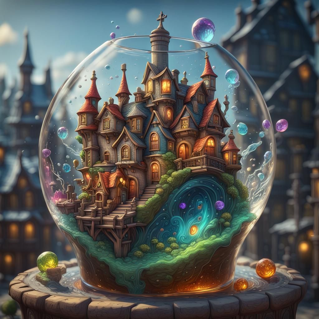 Town hidden in glass