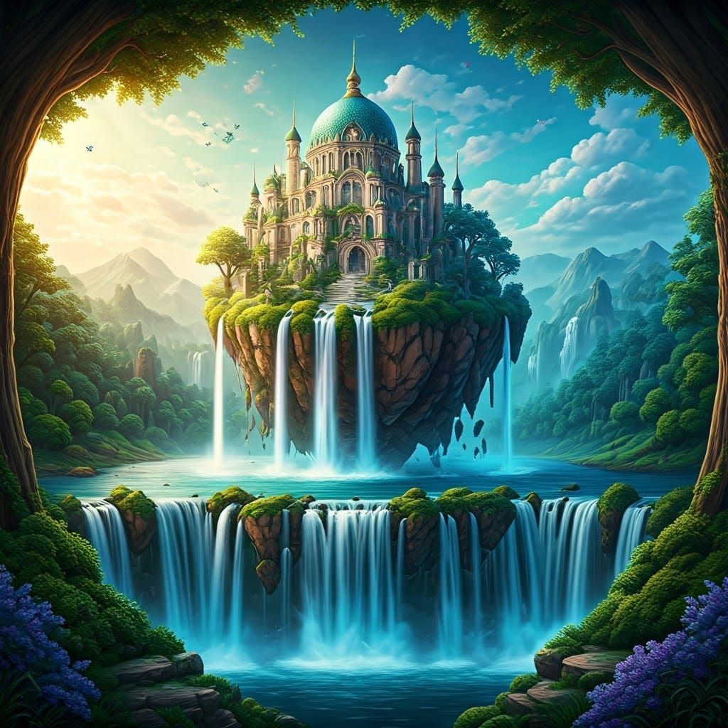 Enchanted Waterfall Floating Island Palace
