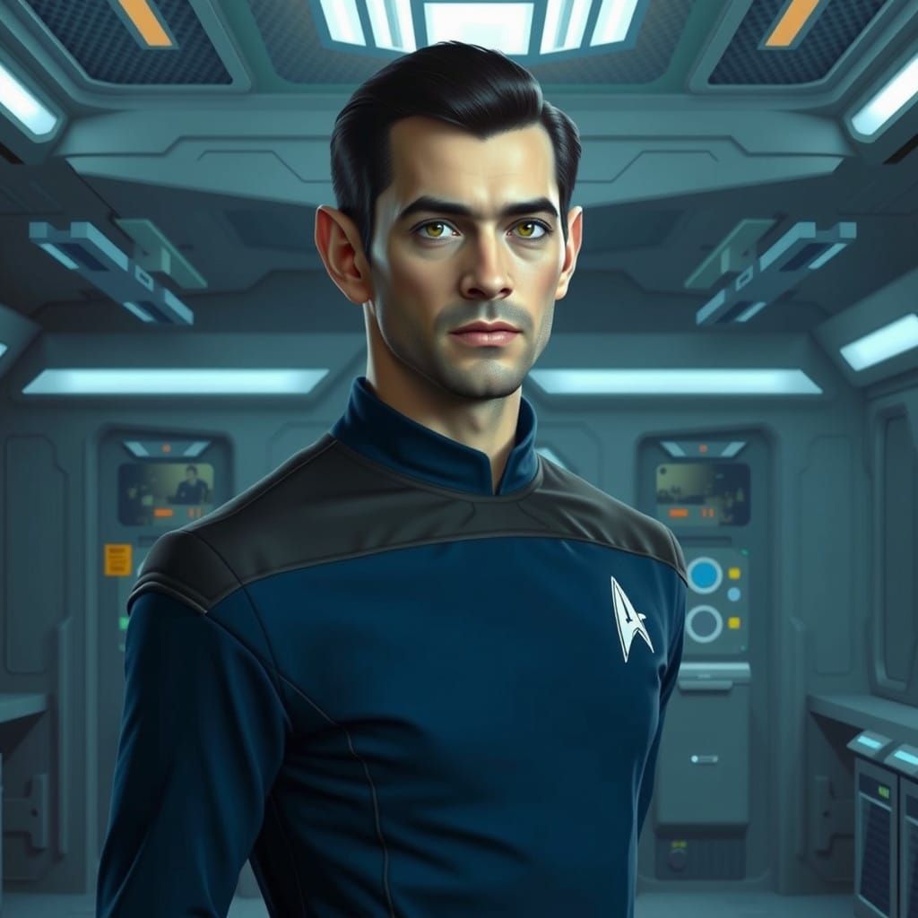 Vulcan Starfleet Officer in Futuristic Lab