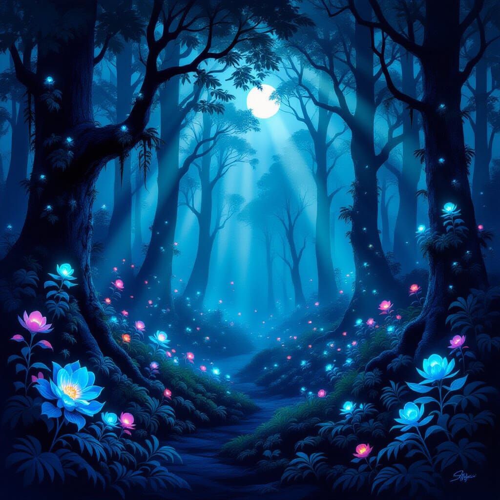 Ethereal Bioluminescent Forest at Midnight