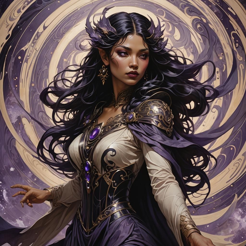 Dark Fantasy Woman with Raven Wings in Vortex