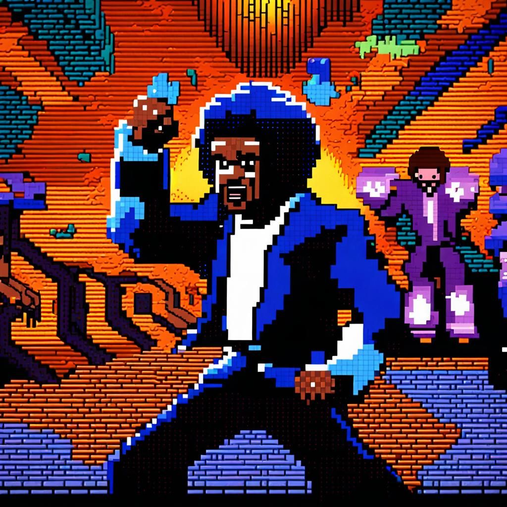 Don Cornelius Kung Fu Battle in 8-bit Pixel Art