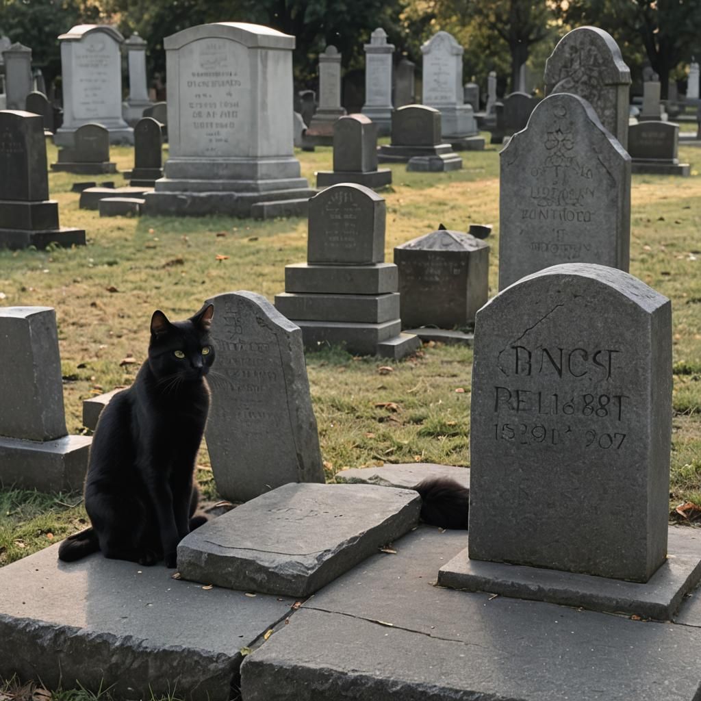 Black Cat Mourns at Tombstone, Early Morning
