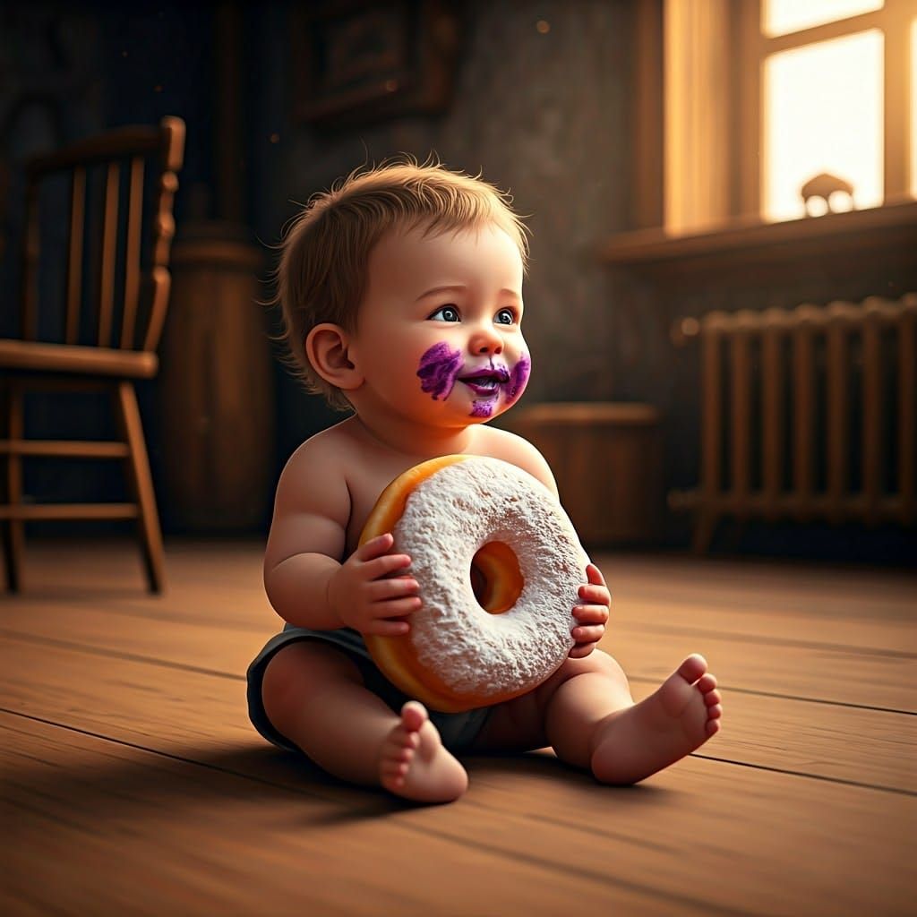 Baby's Donut Delight: Whimsical Scene as Matte Painting