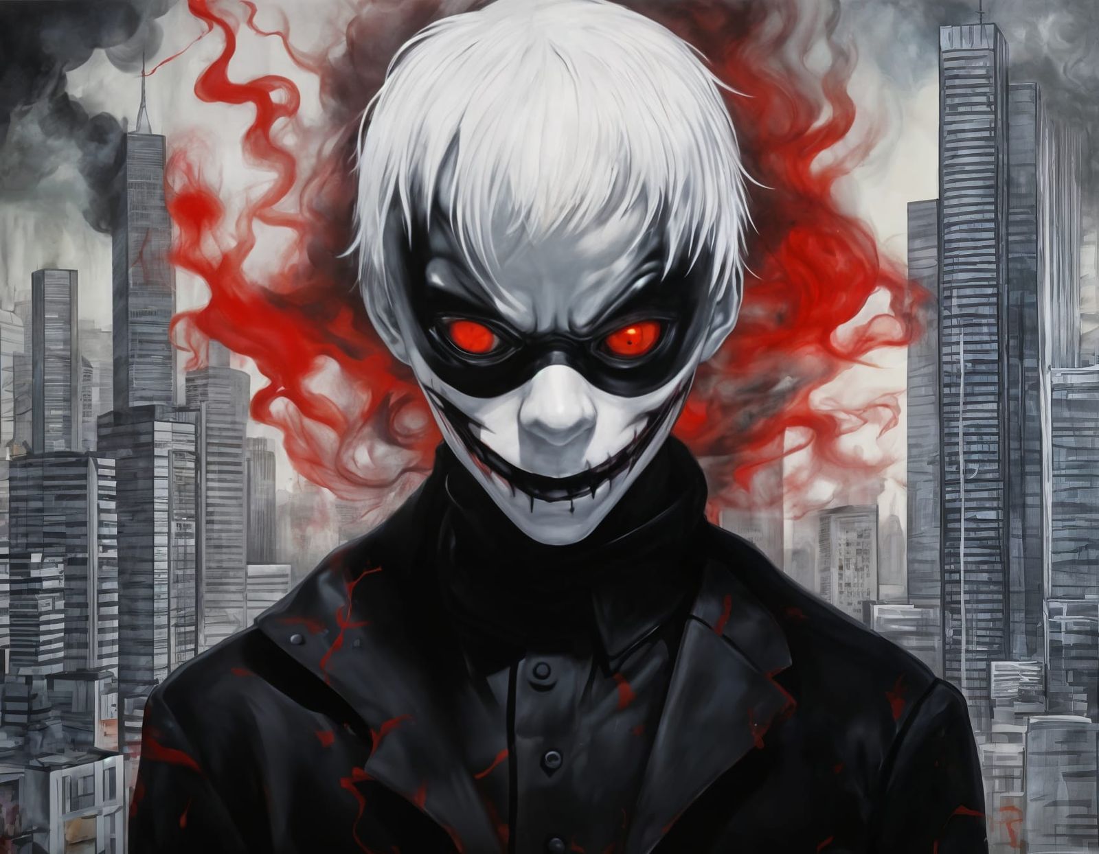 Surreal Oil Painting of Kaneki Ken in Clown Mask