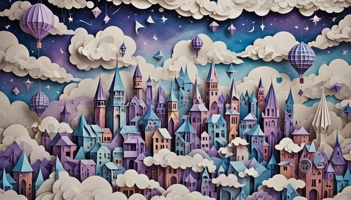 Panfuturist Origami Cityscape in Surreal Style