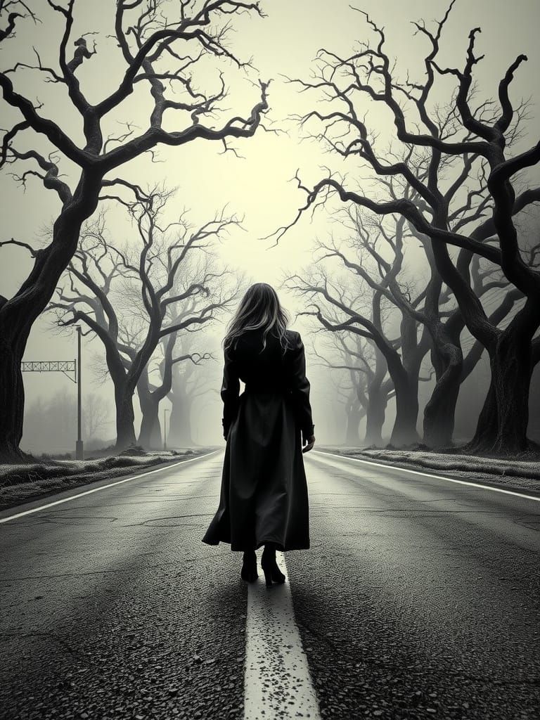 Eerie Highway Encounter in a Dreamlike Twilight Zone Vibe