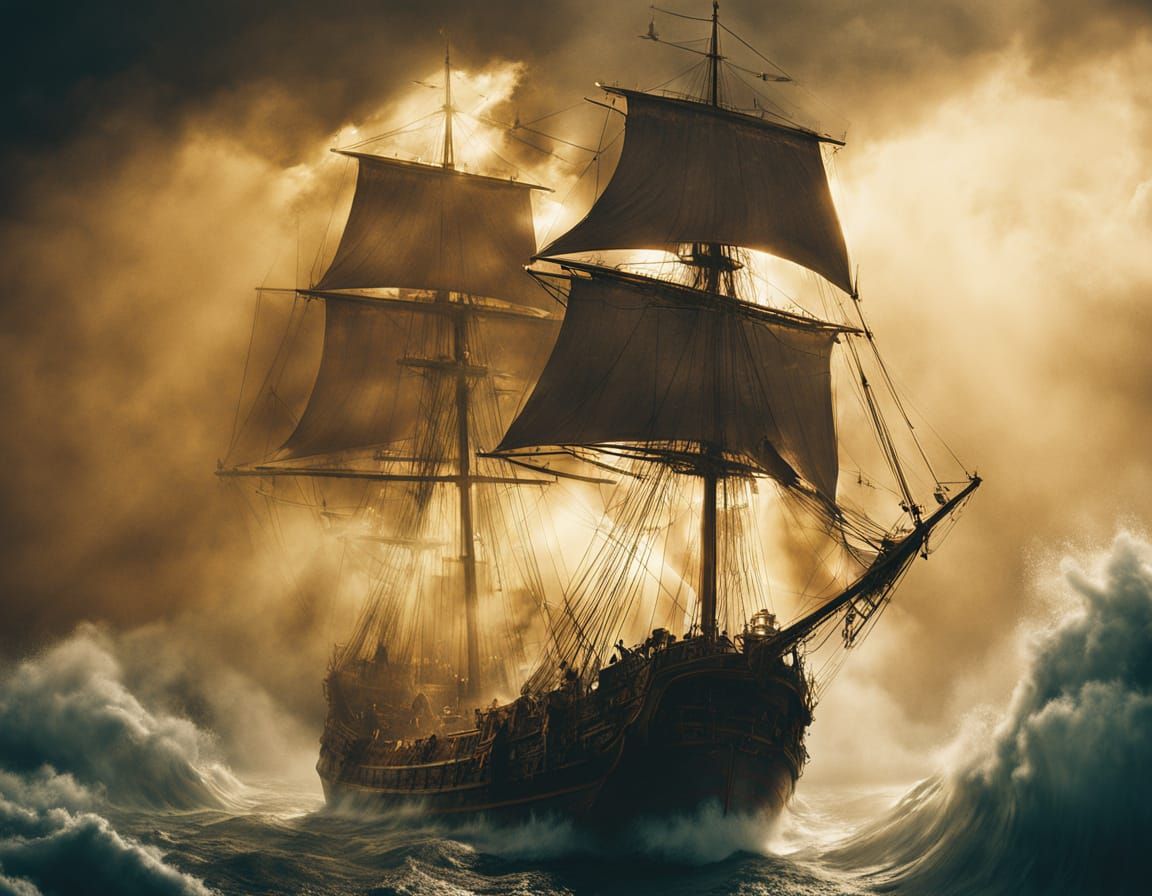 Flooded Galleon Painting in Dreamlike Setting