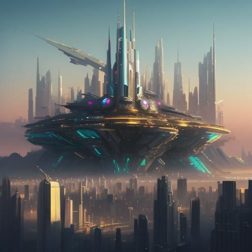 Stitch in a Vibrant Sci-Fi City