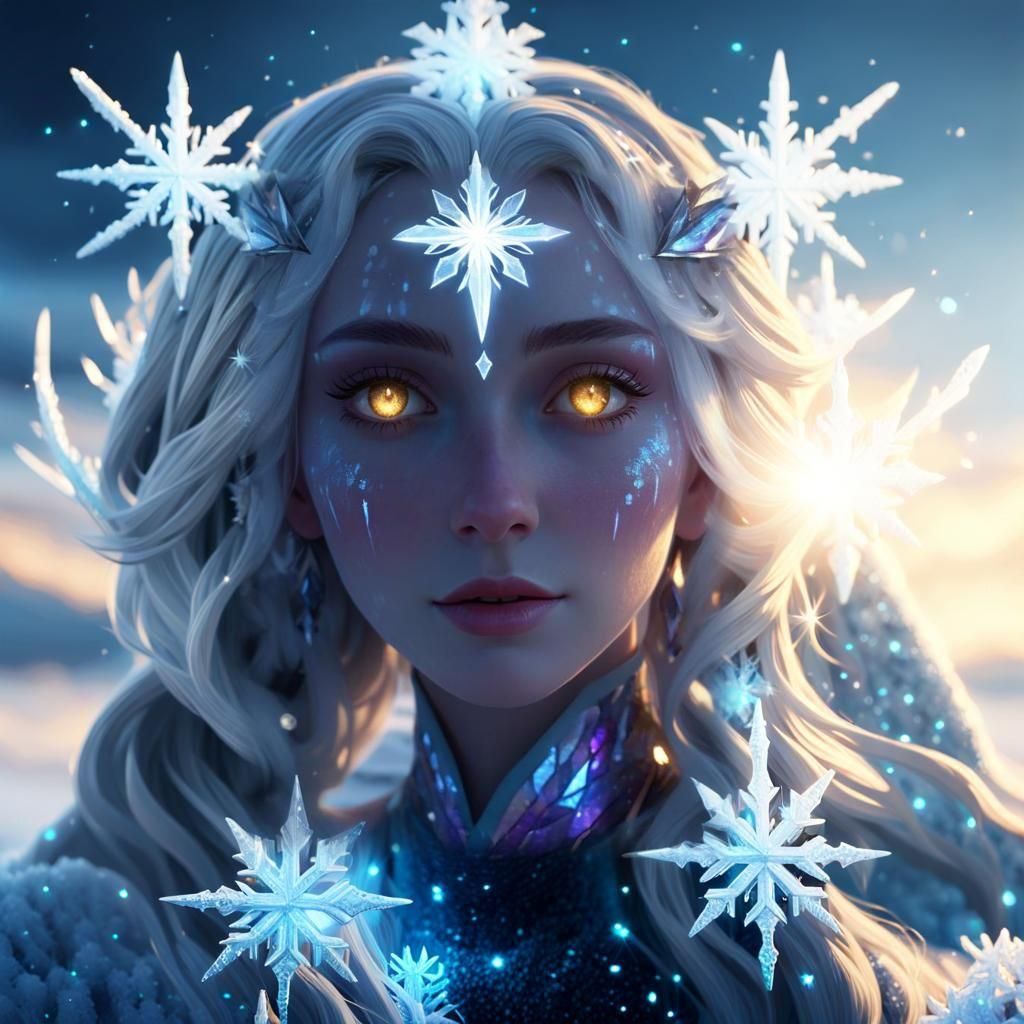 Ice Goddess on Star Lit Tundra: Dark Fantasy Art
