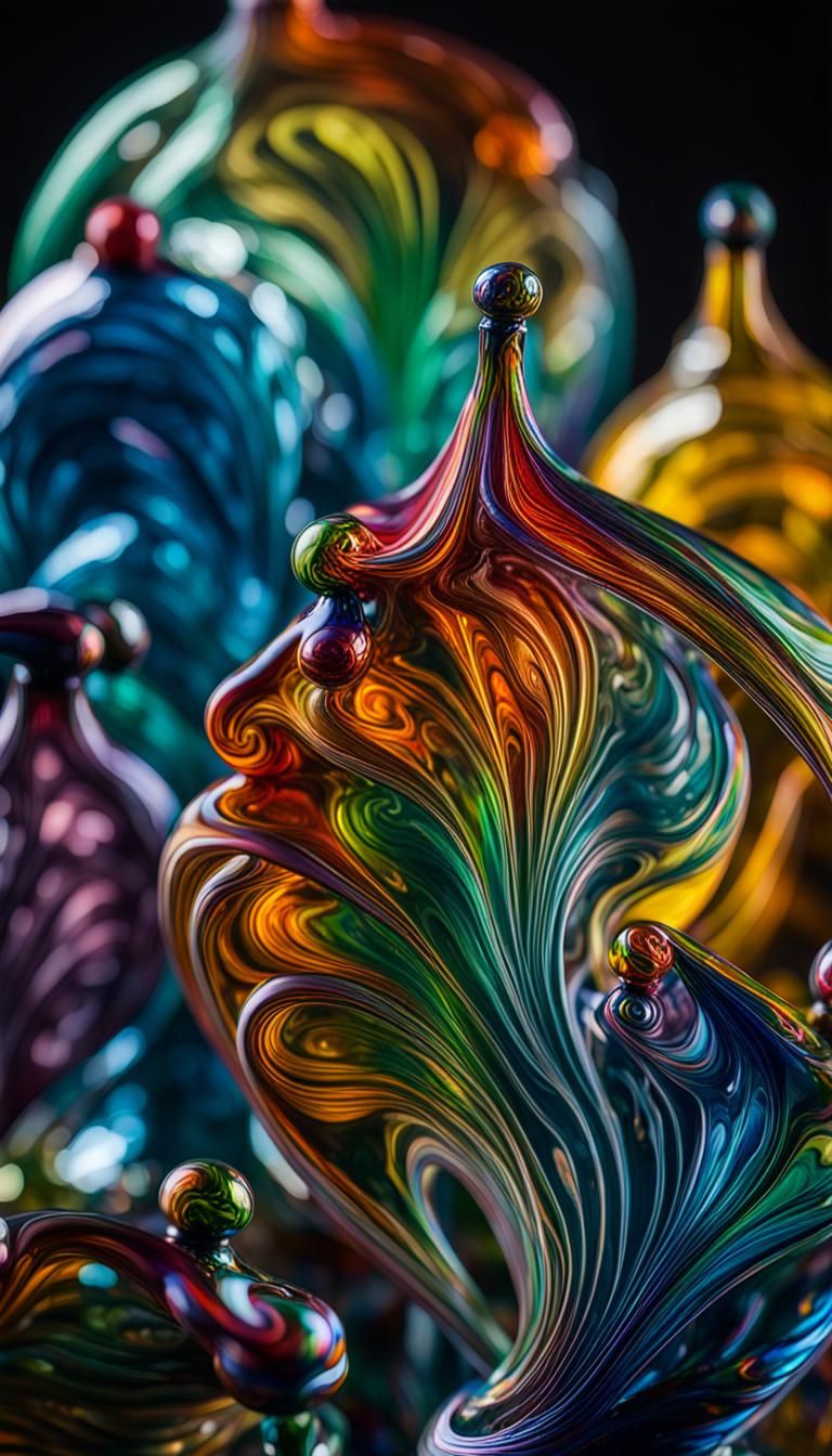 Vibrant Glass Art Figurines in Art Nouveau Style
