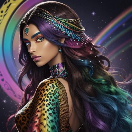 Cosmic Woman with Dragon Scales and Peacock Hair