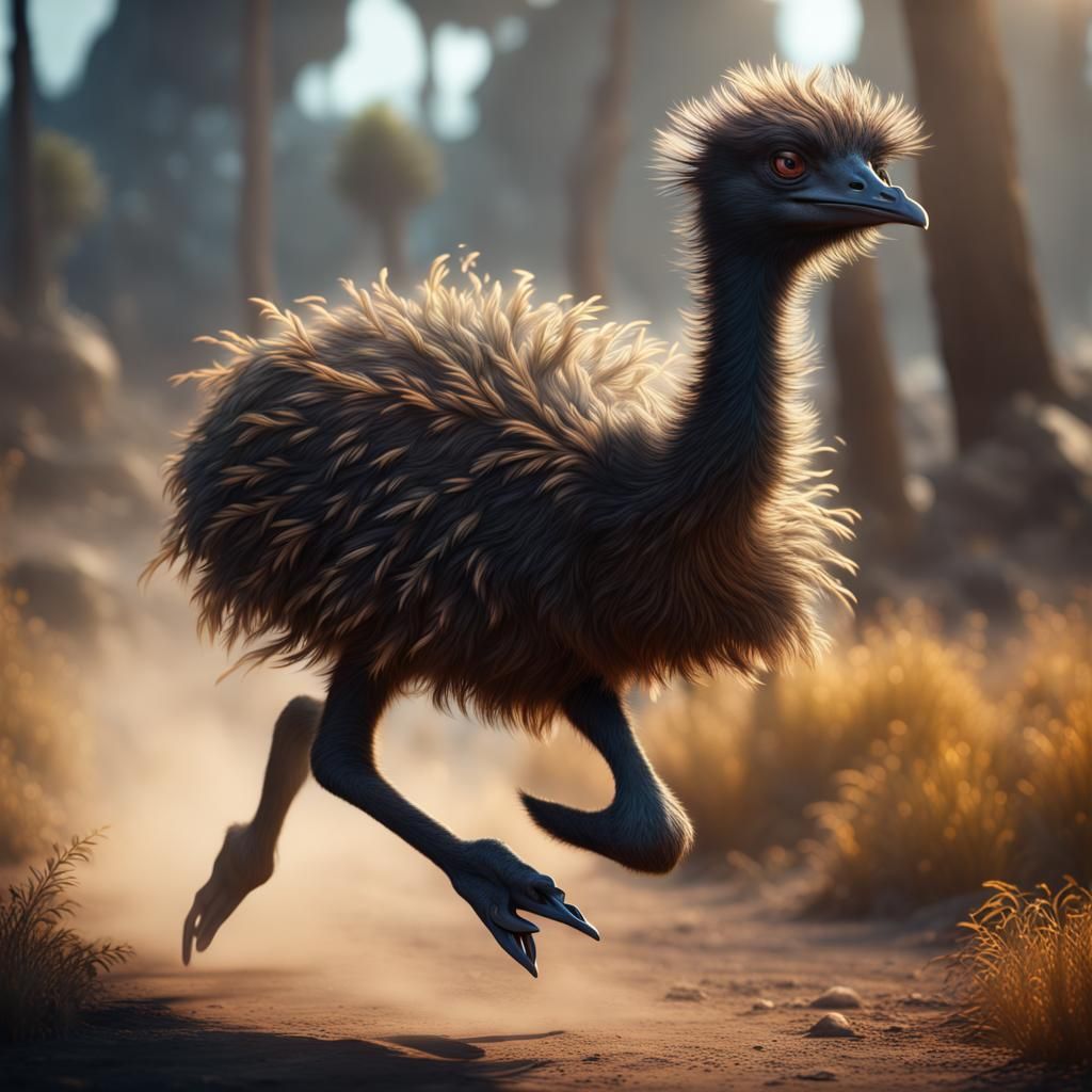 Baby Emu Running in Detailed Matte Painting