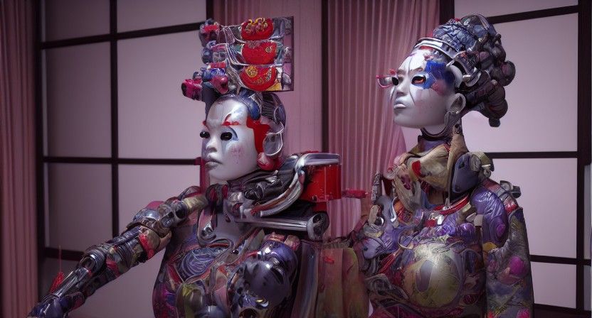 Cybernetic Geisha in Japanese Home, 3D Render