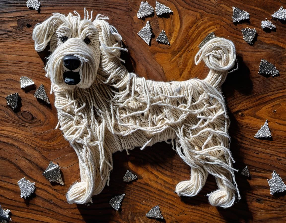 Mixed Media Collage of Shaggy Dog in Macro