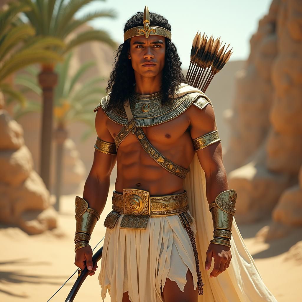 Egyptian Warrior with Longbow in Regal Bronze Armor