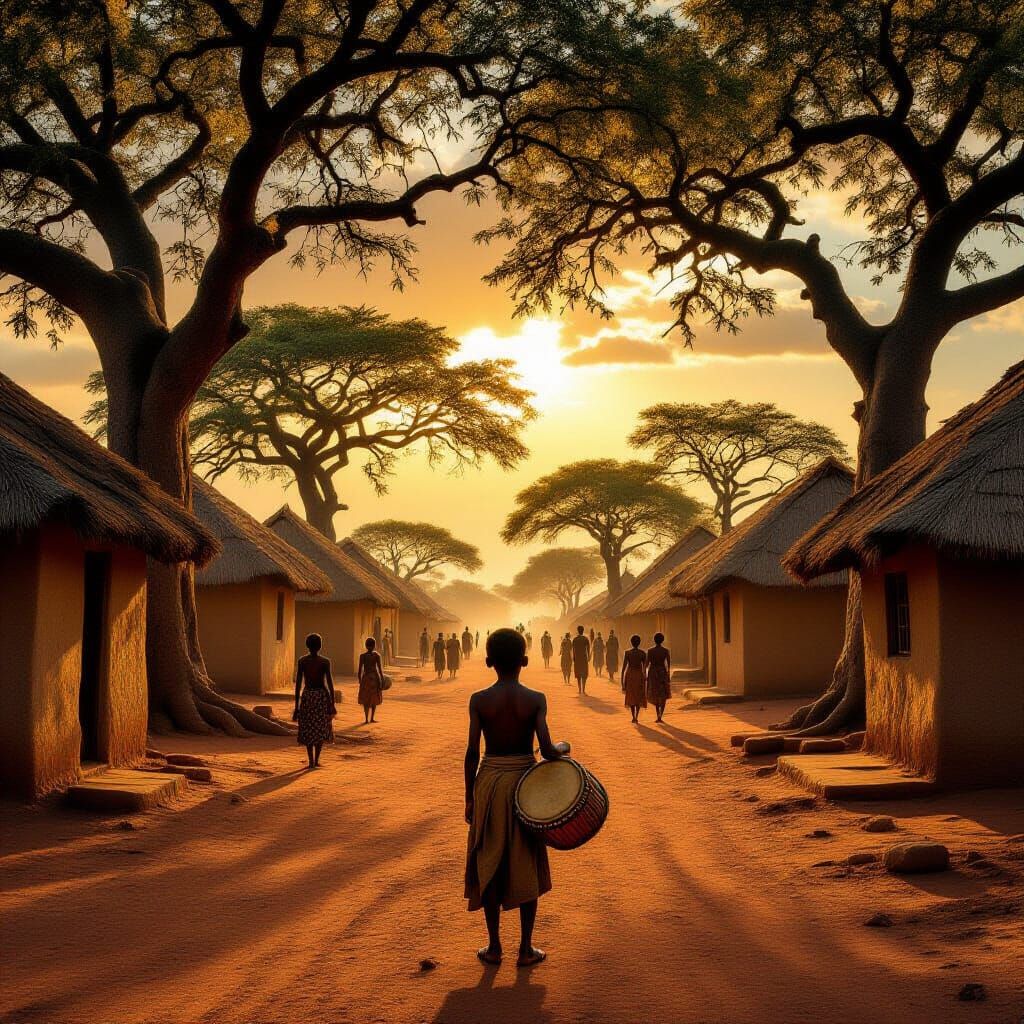 Cinematic African Village at Sunset