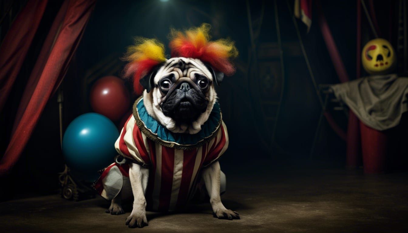 Creepy Clown Pug in Haunted Circus