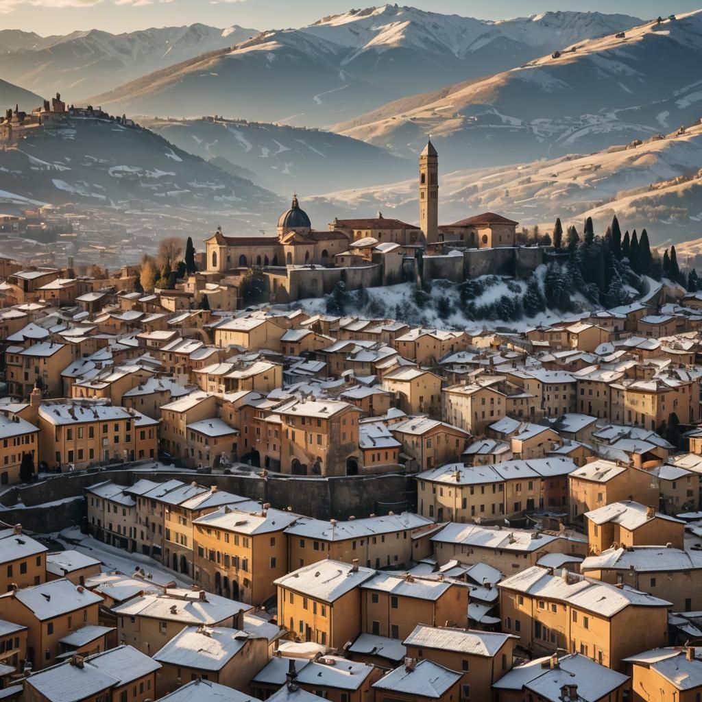 Italian Renaissance City in Winter Landscape