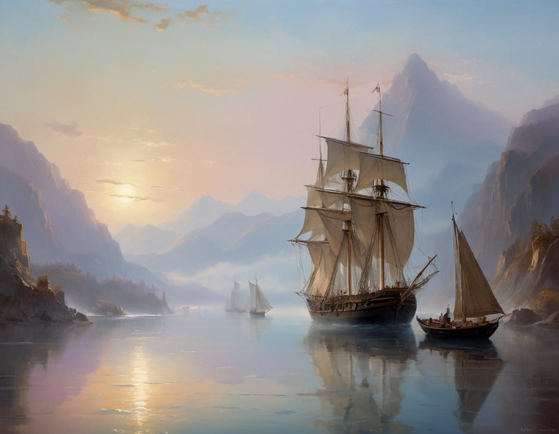 Majestic Harbor at Dusk in Impressionist Style