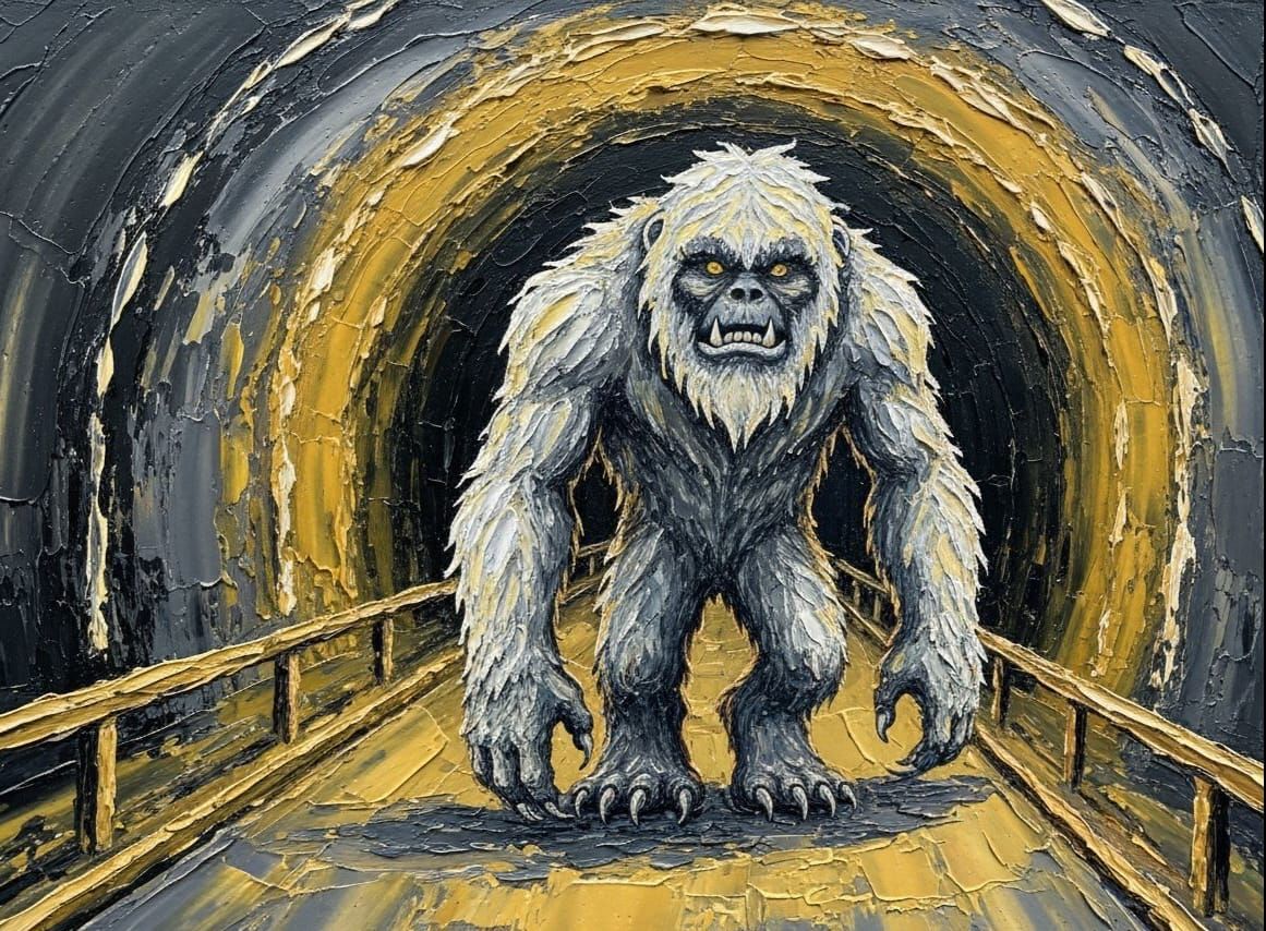 Yeti in Dark Tunnel Abstract Expressionism