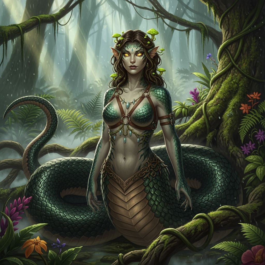 Anthro Serpent Woman in Primeval Jungle