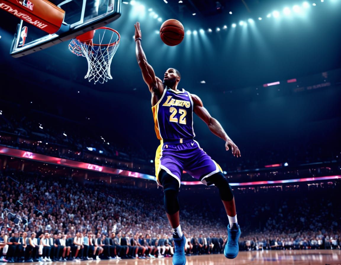 Airborne Basketball Player Dunking: A Cinematic Still