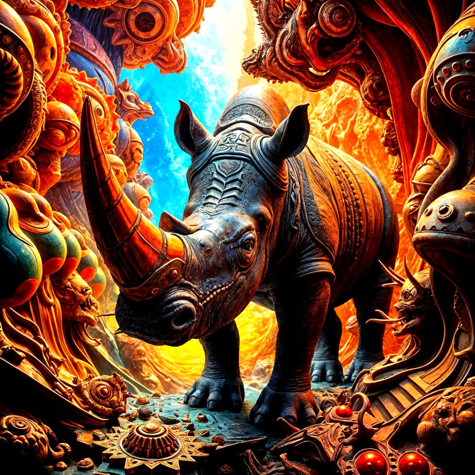 Cosmic Xenomorphic Rhinozeros in Bismut Fractal Landscapes