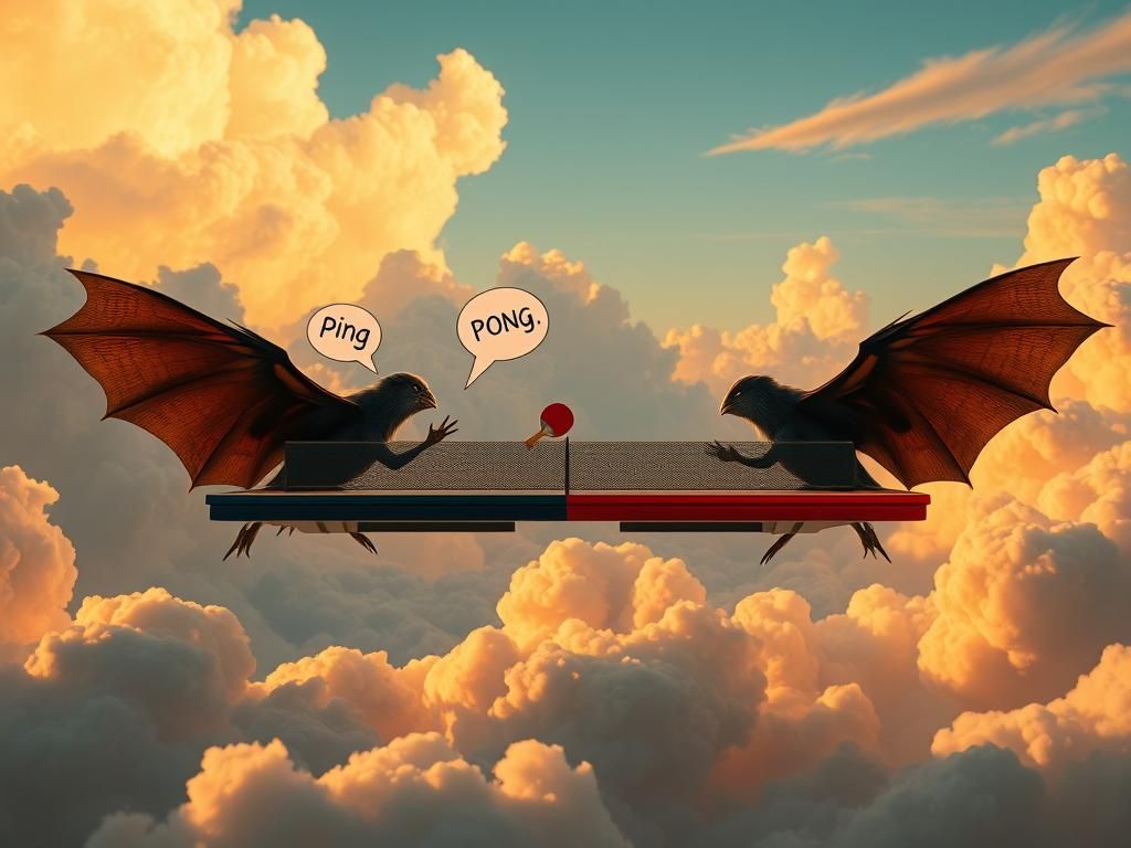 Surreal Table Tennis Game in the Sky