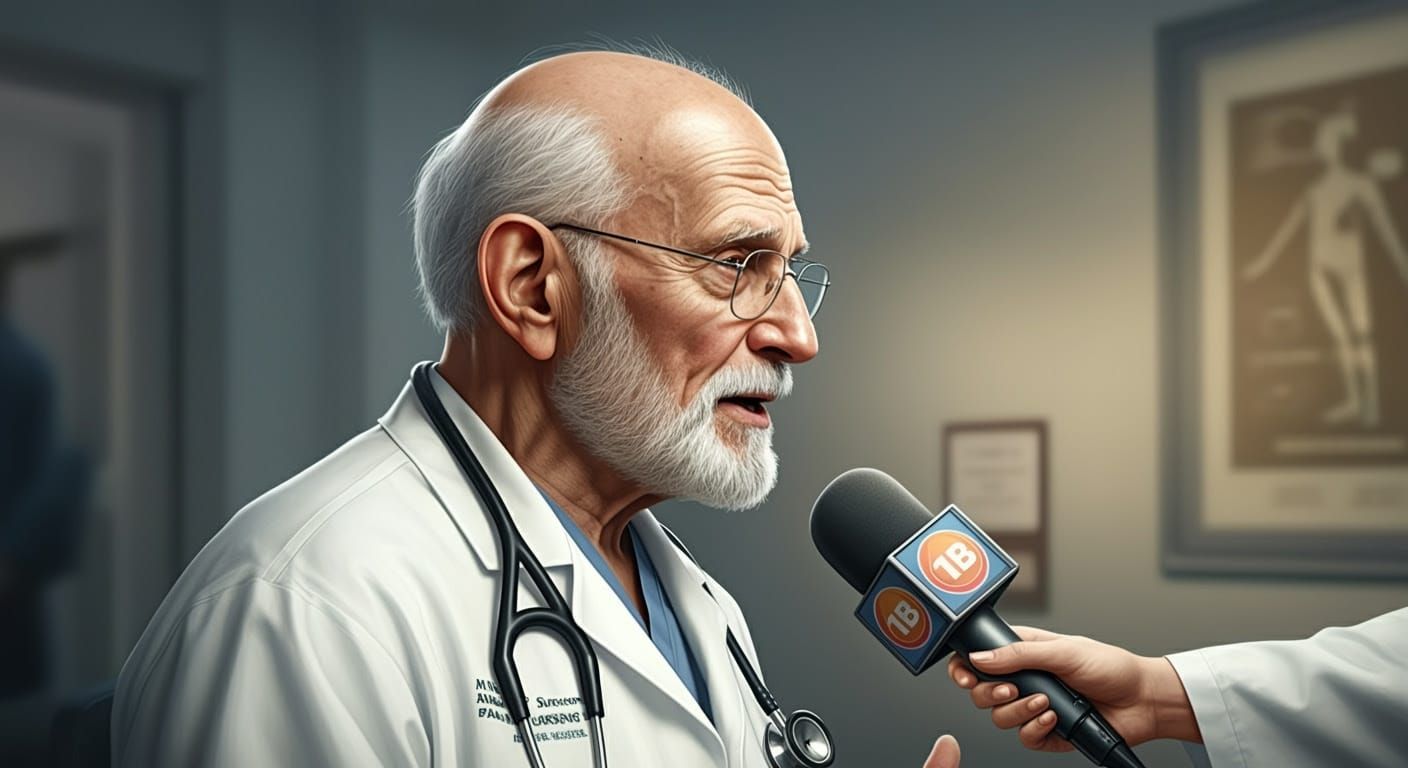 Senior Surgeon in Intense Interview, Close-Up Profile