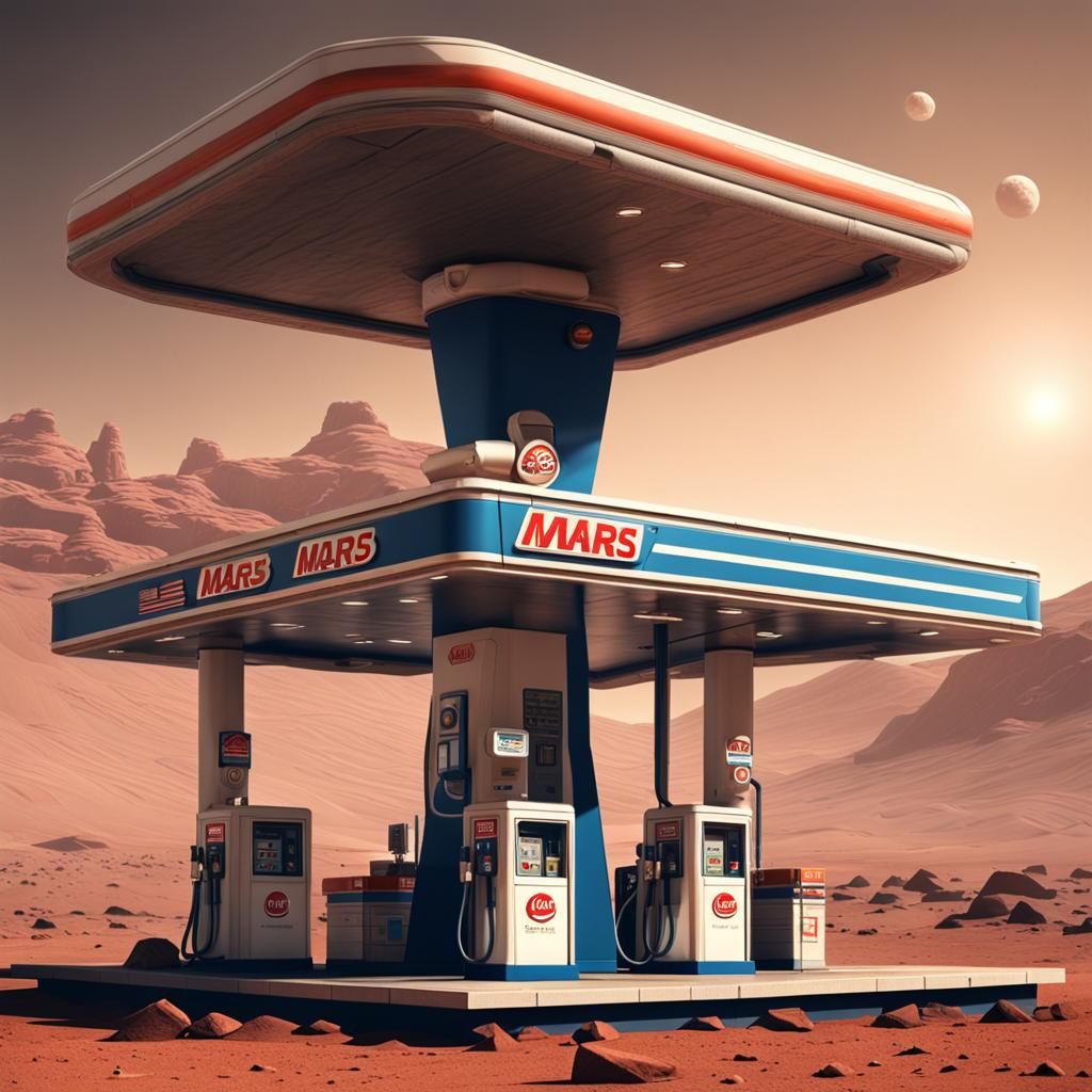 Hyperrealistic Gas Station on Mars in HDR
