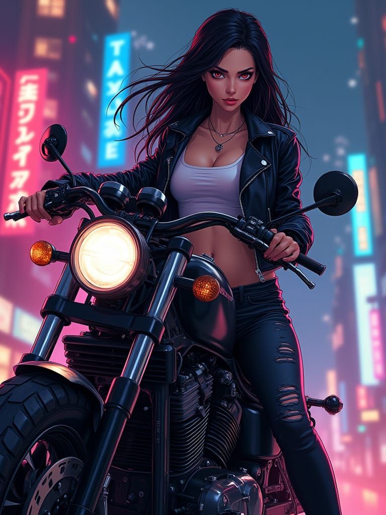 Sleek Woman Cruises City Streets on High-Tech Motorcycle