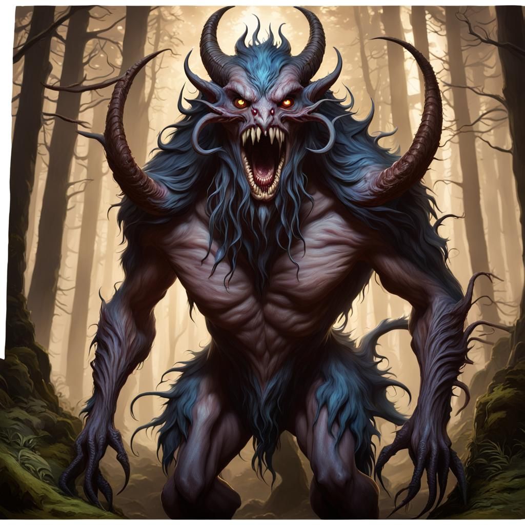 Eldritch Wendigo Horror with Chibi Eyes