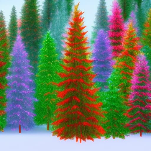 Colorful Christmas Tree Forest: Fantasy Concept Art