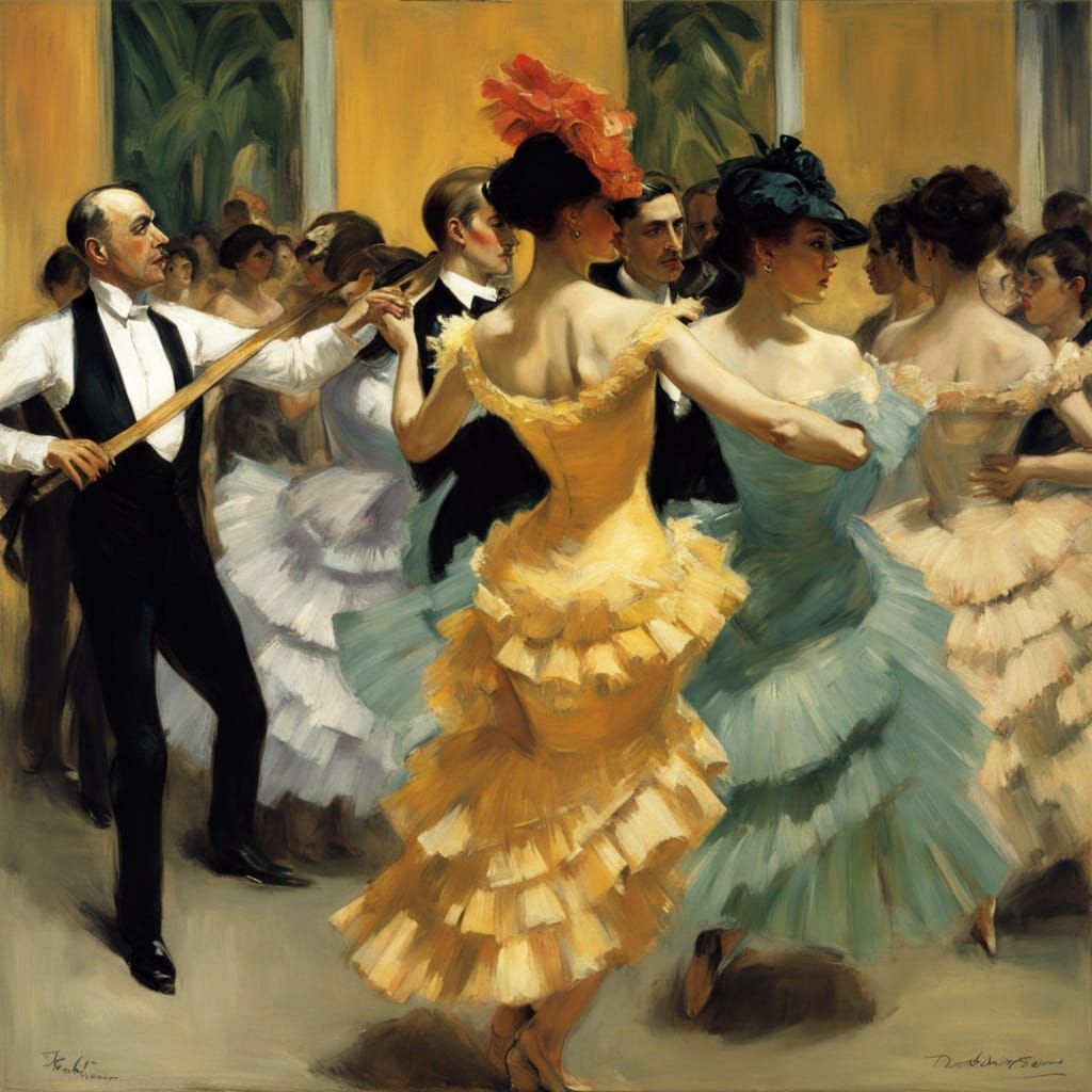 Cuban Street Dance Scene in Art Deco Style