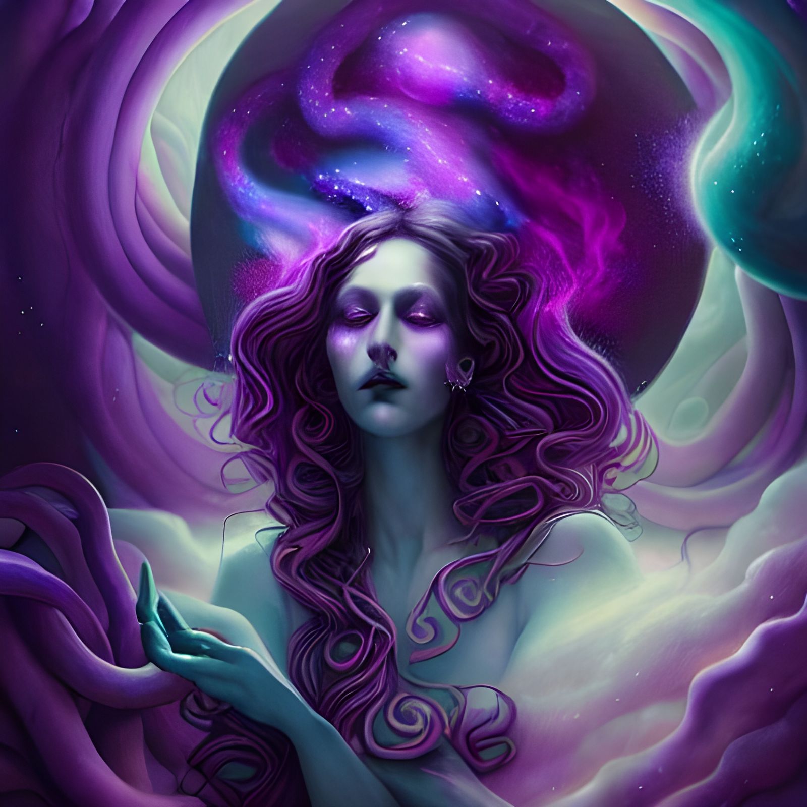 Lovecraftian Goddess of Astral Nebulas, Gothic Matte Paintin...