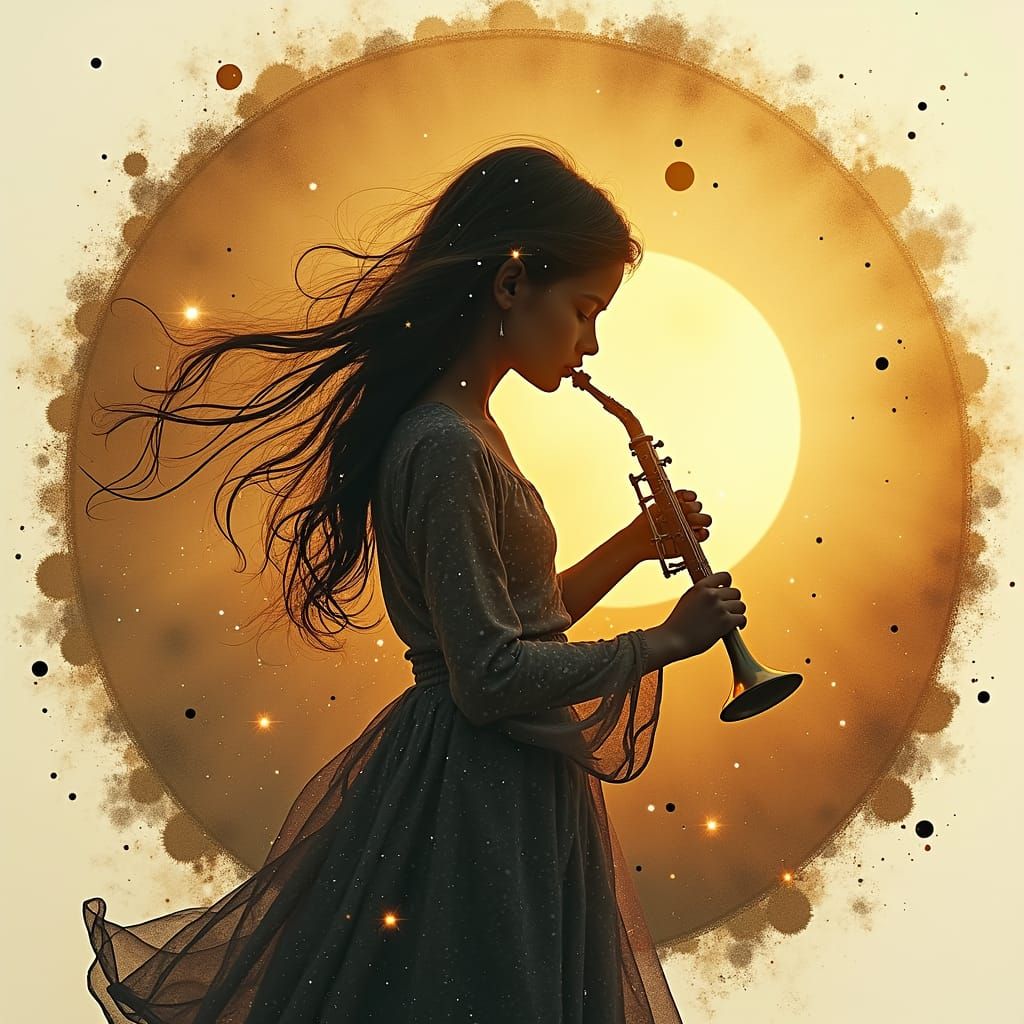 Silhouette of Girl Playing Cosmic Music
