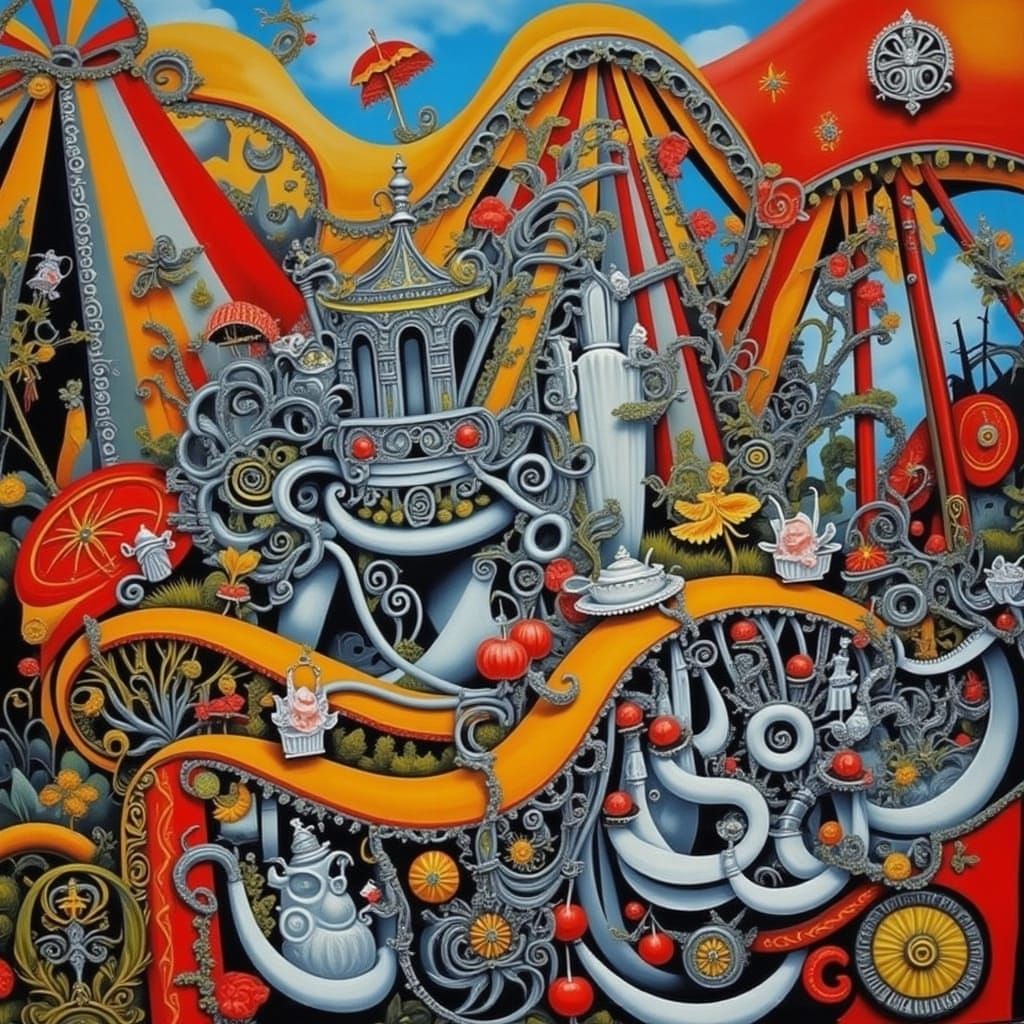 Whimsical Surrealist Tea Set in Dreamlike Atmosphere