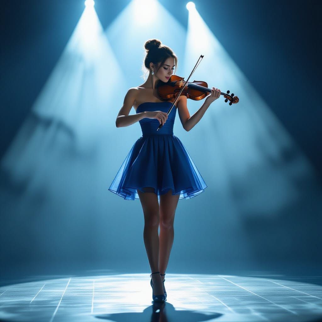 Woman Playing Violin Under Spotlight