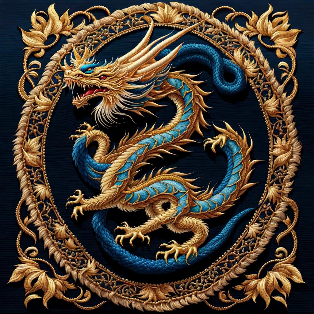 Detailed Dragon Embroidery in Vibrant Colors