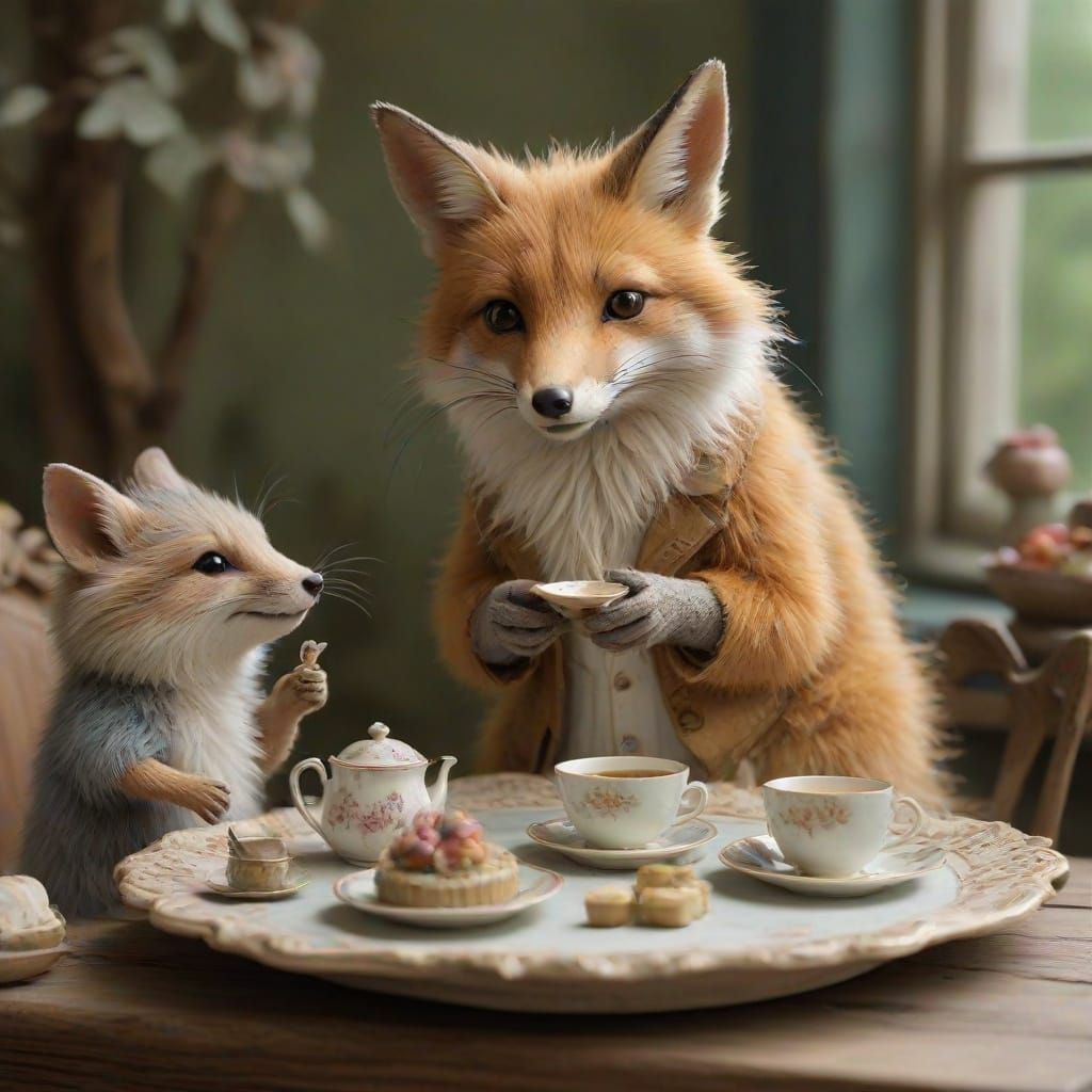 Whimsical Animal Tea Party in Storybook Style