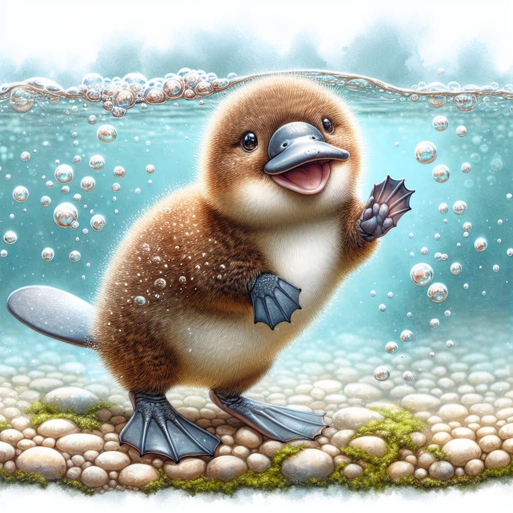 Photorealistic Baby Platypus in Serene Watercolor-Inspired U...