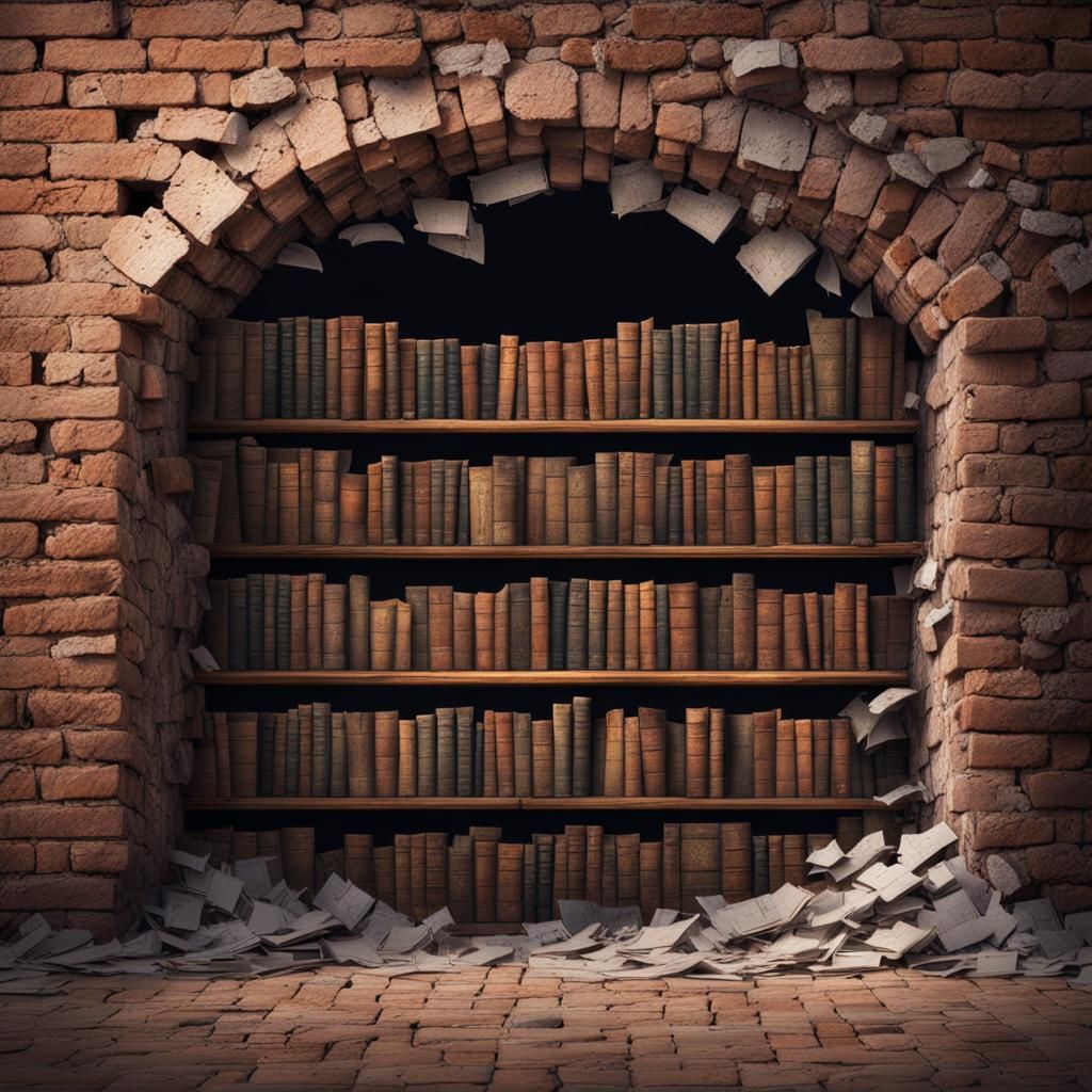 Hidden Fantasy Library Behind Old Brick Wall