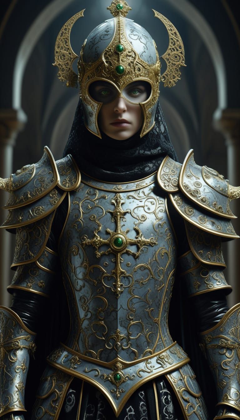 Mysterious Woman in Celestial Armor, Gothic Surrealism