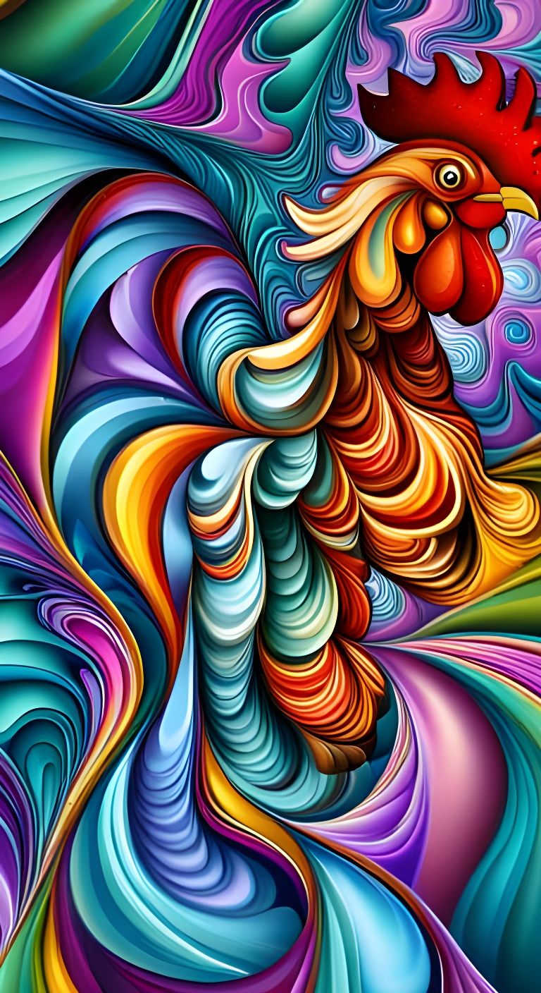 Deconstructed Rooster in Abstract Fractal Vector Style