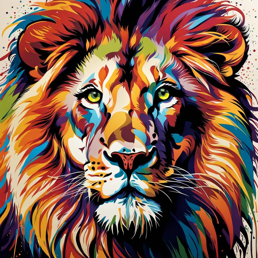 Lion Face in Multicolored Paint Strips